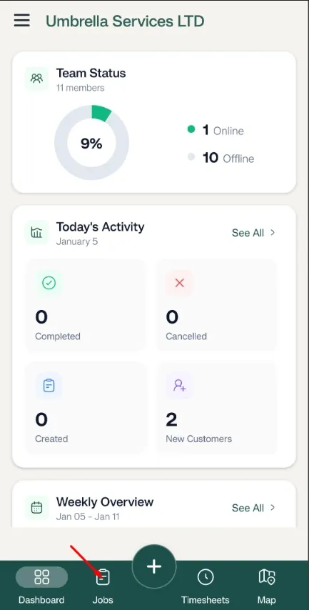 FieldTask Mobile App Dashboard
