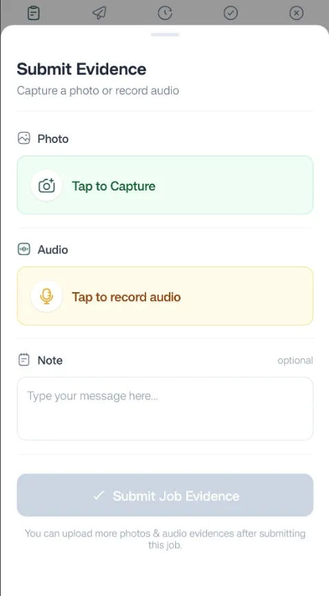 FieldTask Job Evidence Submission Section