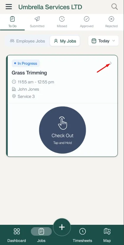 FieldTask Mobile App Jobs Page 