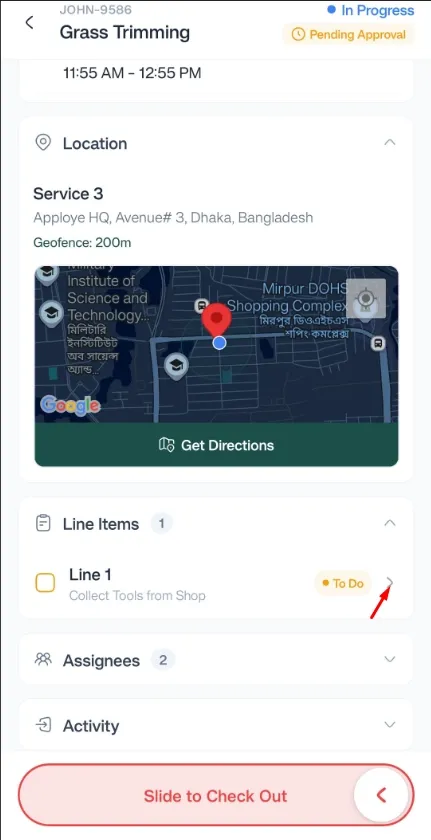 FieldTask Mobile App Job Detail Page