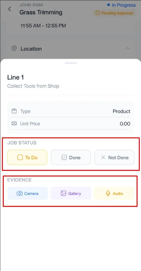 FieldTask Mobile App Line Items Section