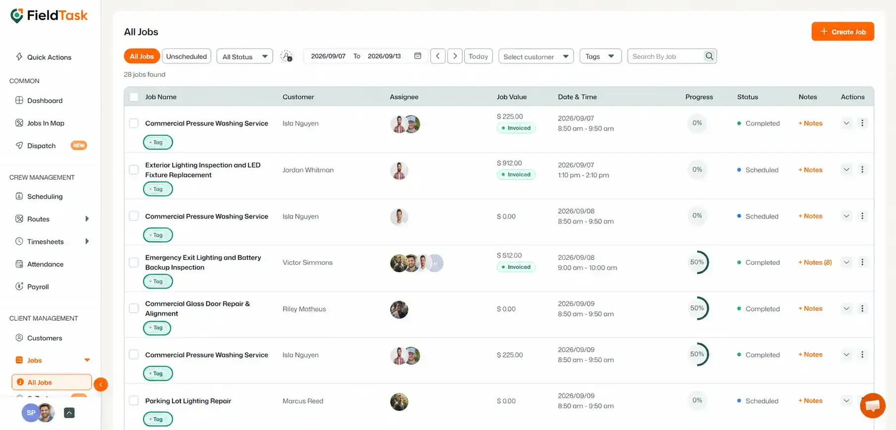 All Jobs page with +Tag options highlighted under jobs.