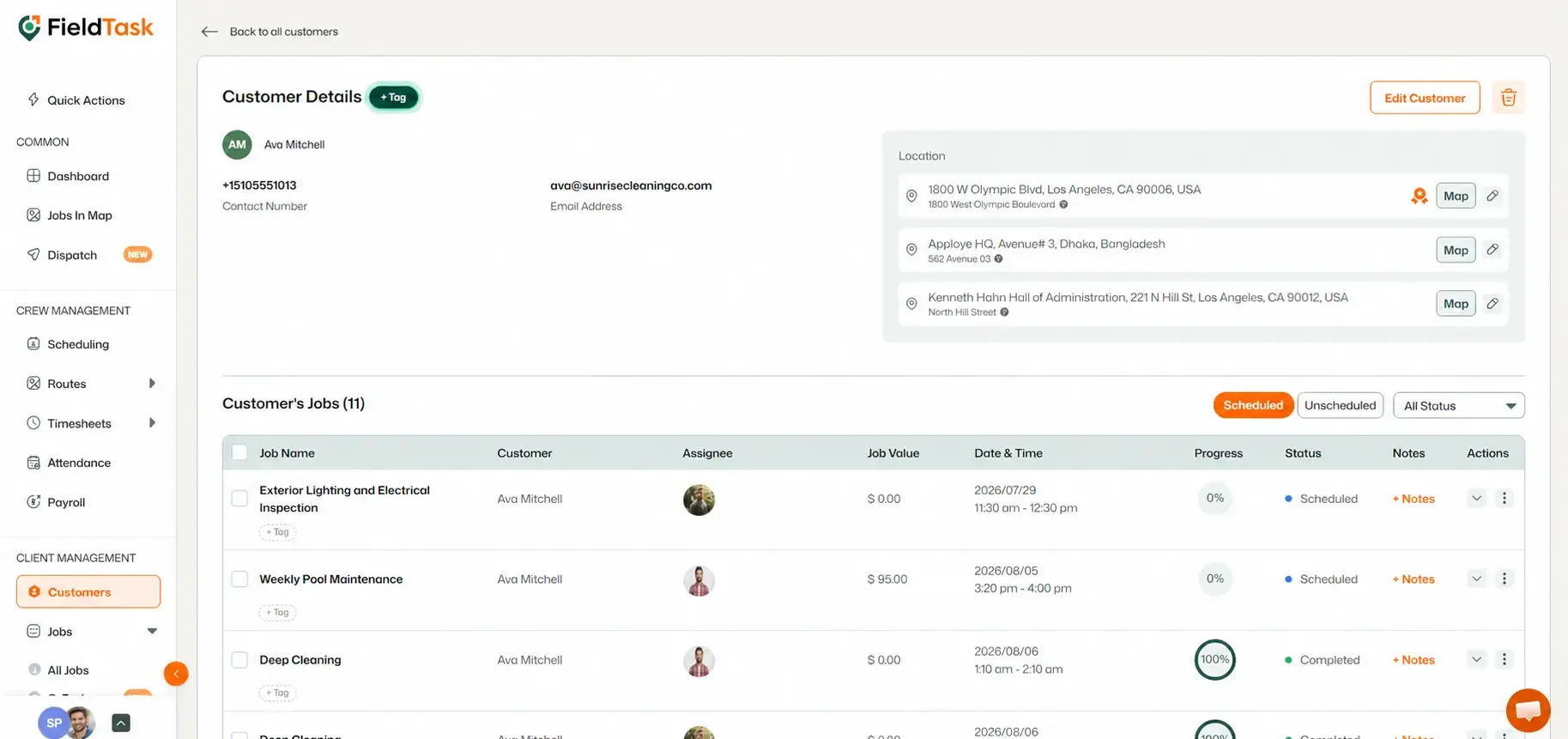 Customer Details page with the +Tag option highlighted.