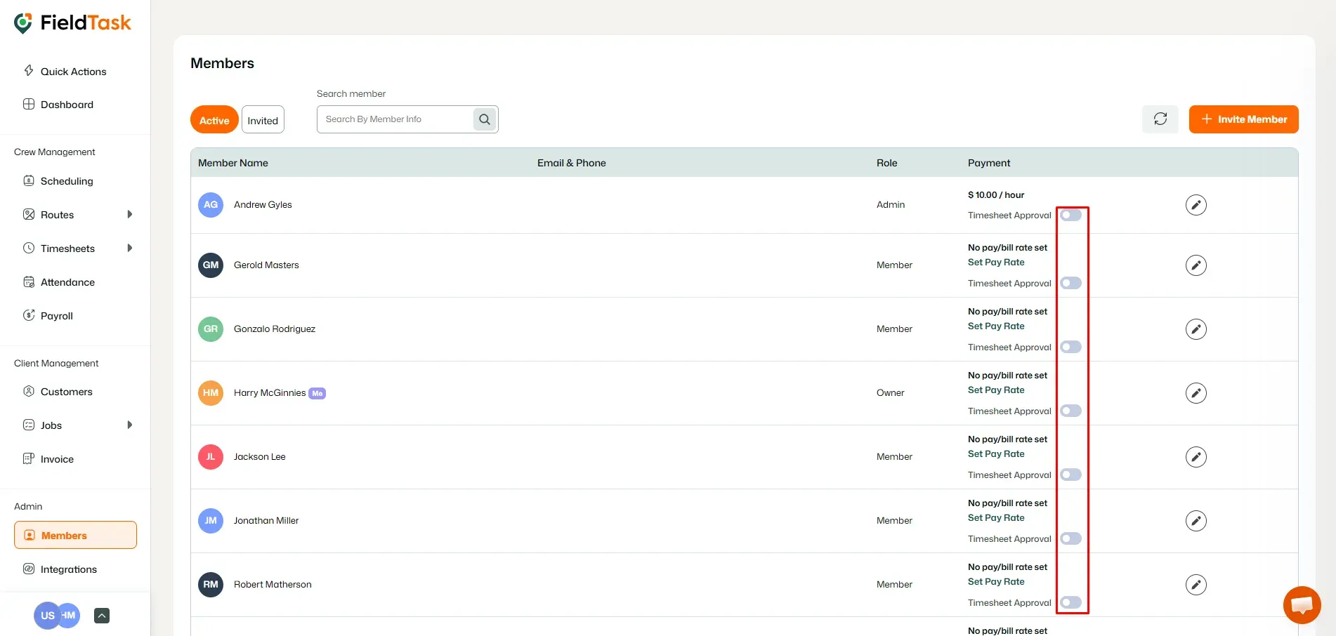 FieldTask Members Page