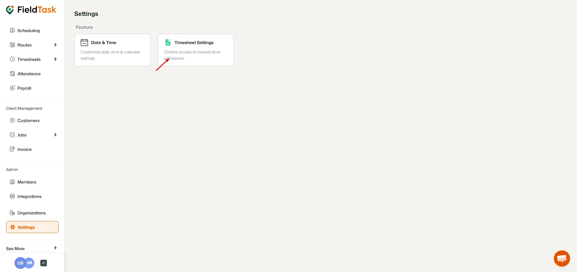 FieldTask Settings Page