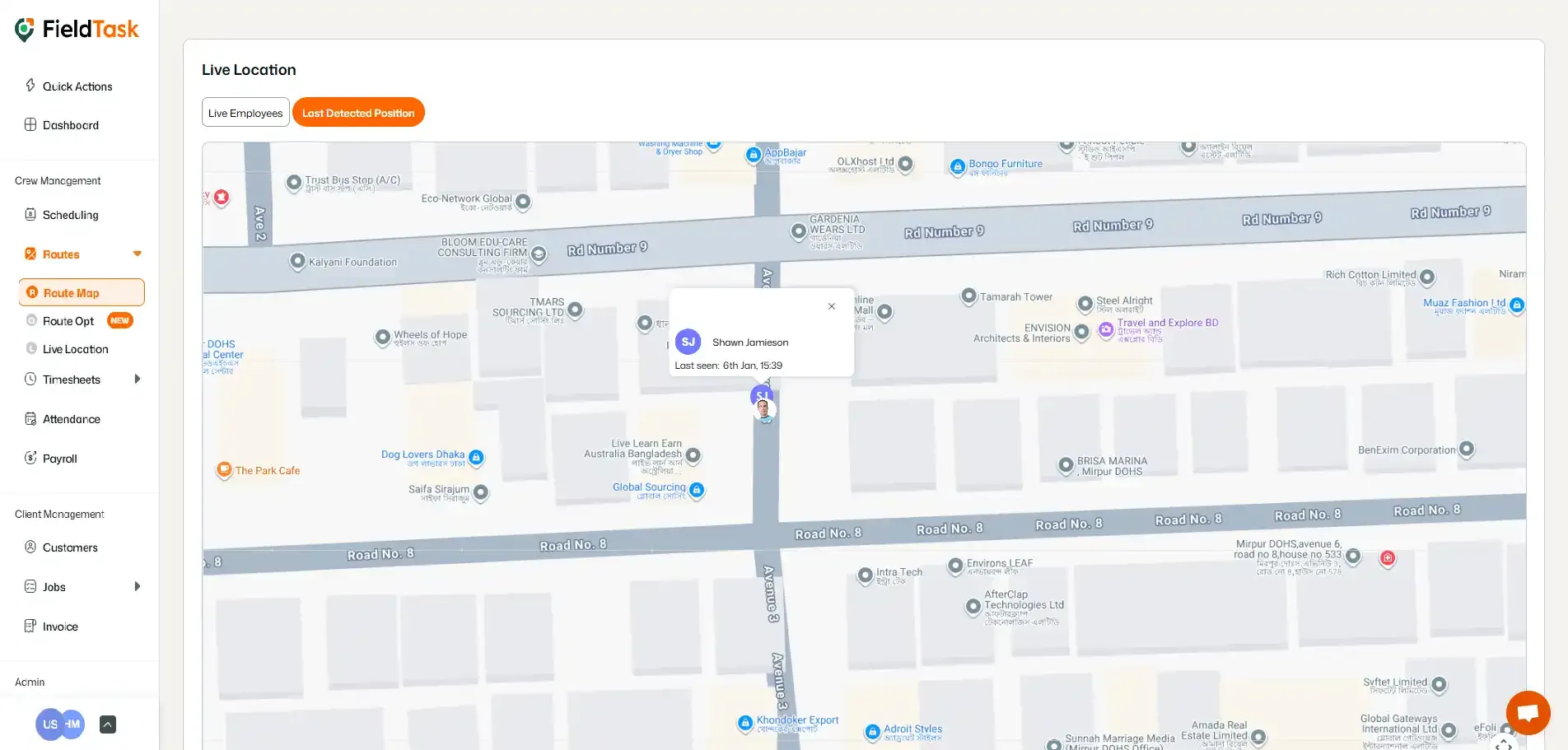 FieldTask last detected position
