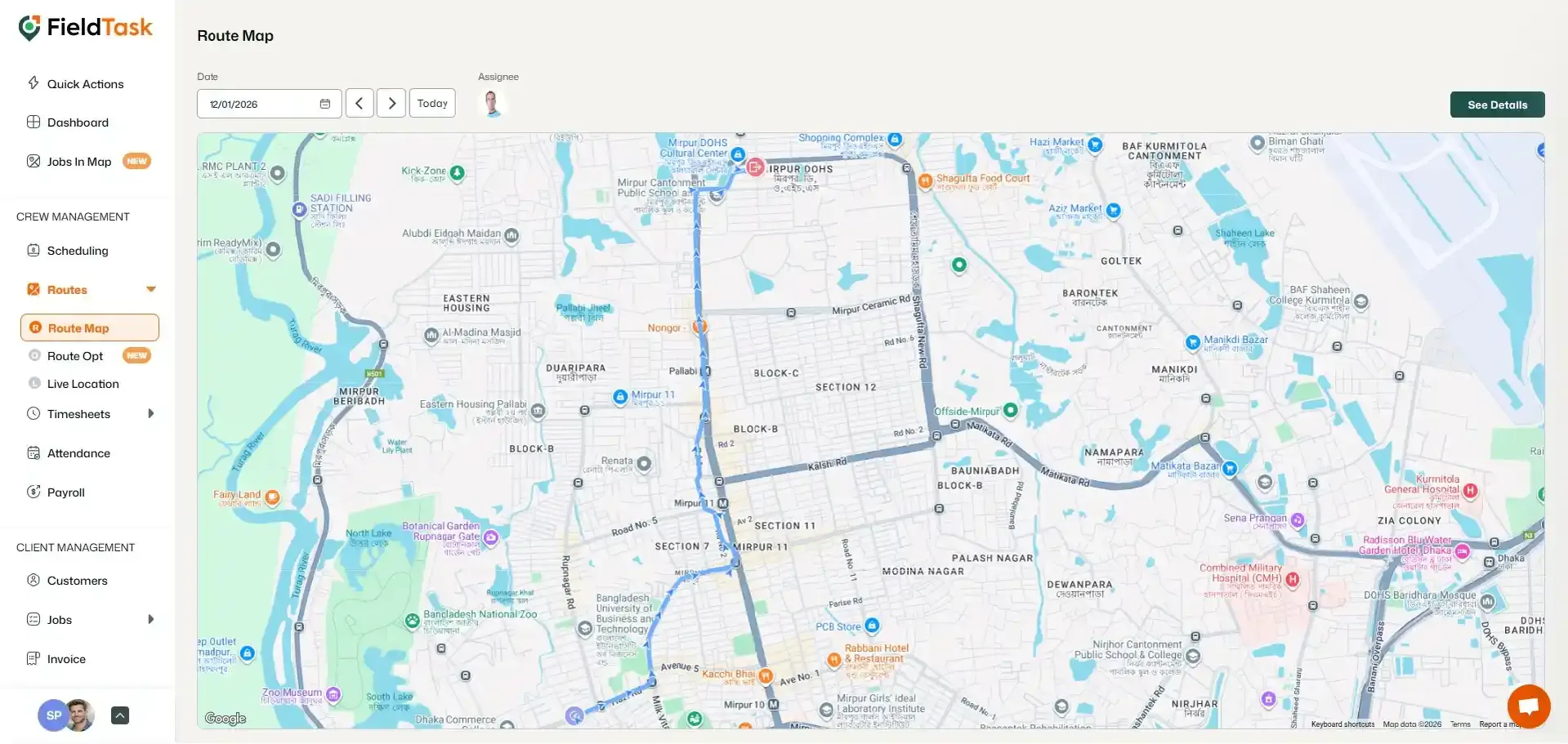 FieldTask route map