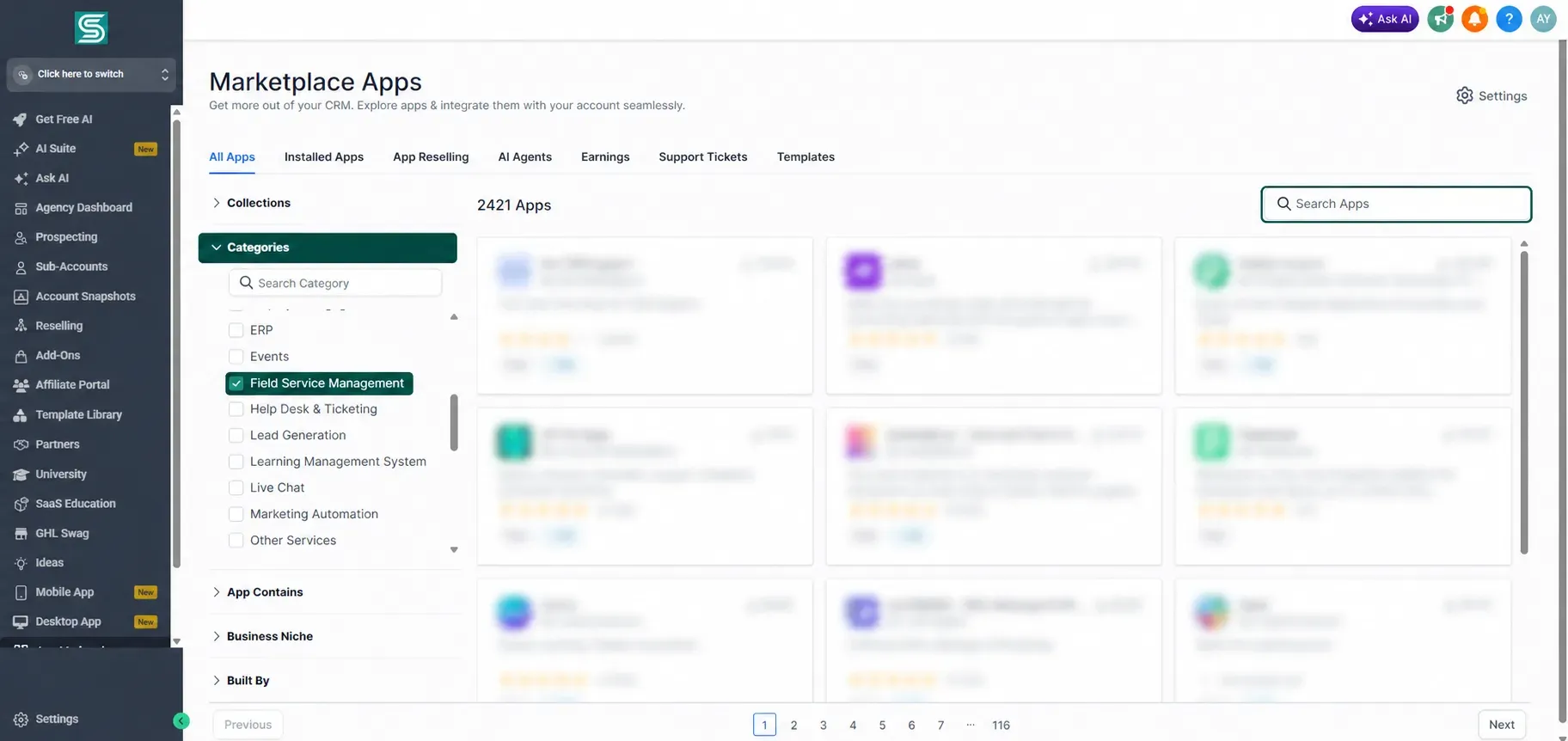 Marketplace apps filtered for field service tools