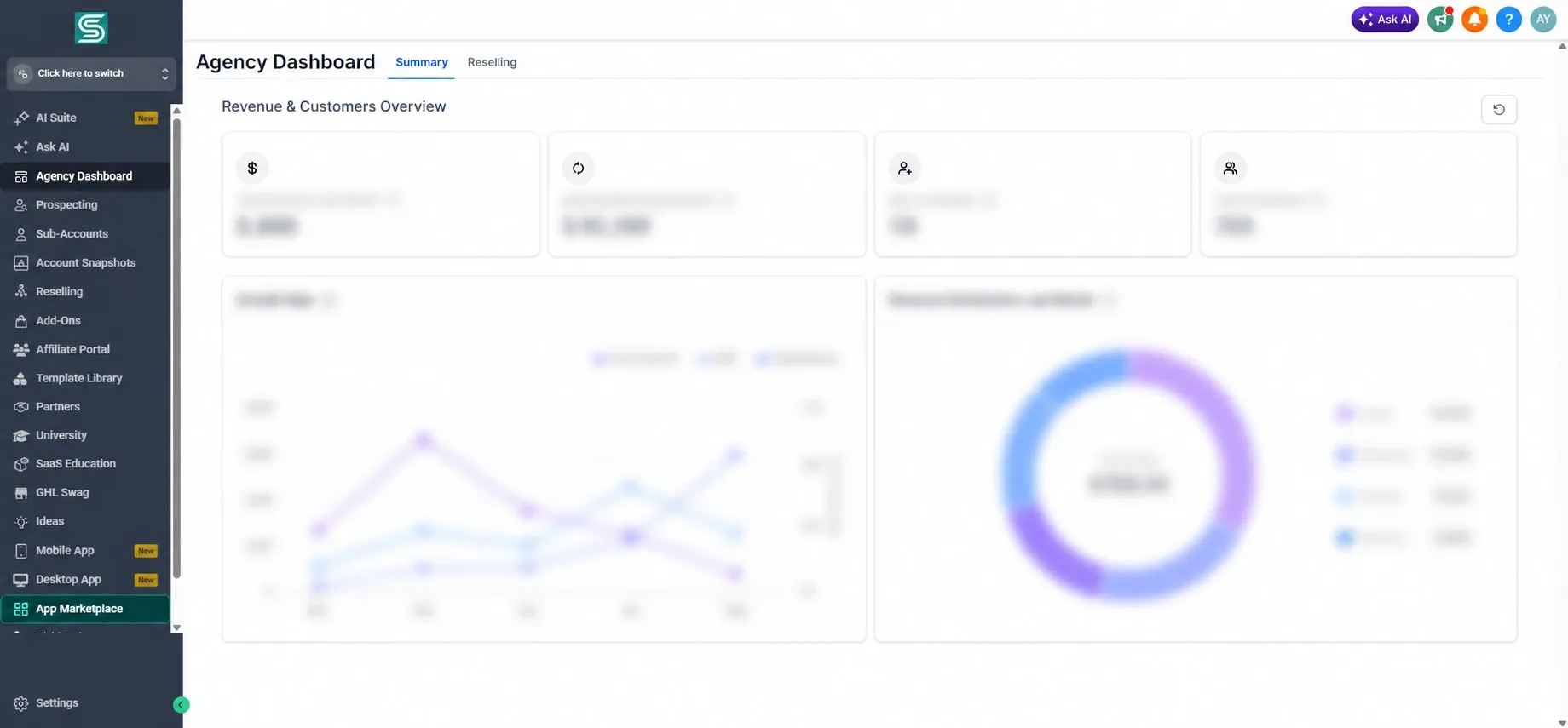Agency dashboard with App Marketplace highlighted