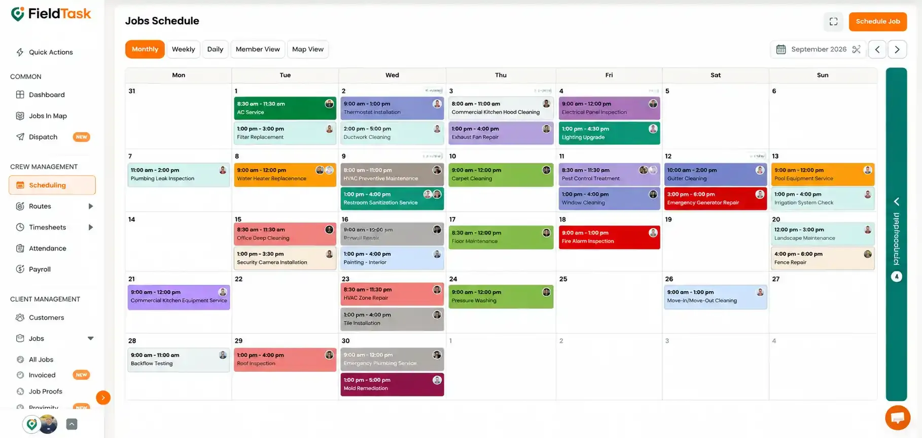 Monthly schedule with Unscheduled drawer highlighted