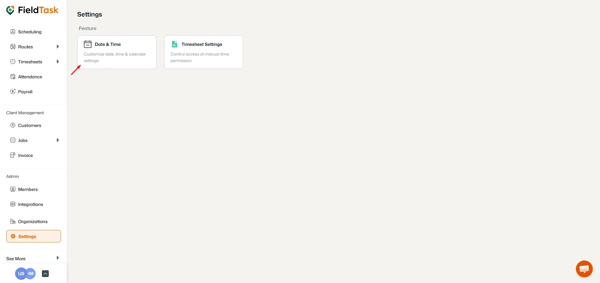 FieldTask Settings Page